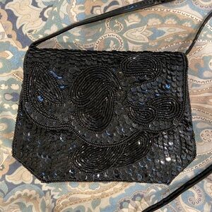 Black Sequin Bead Embroidered Purse Evening Bag